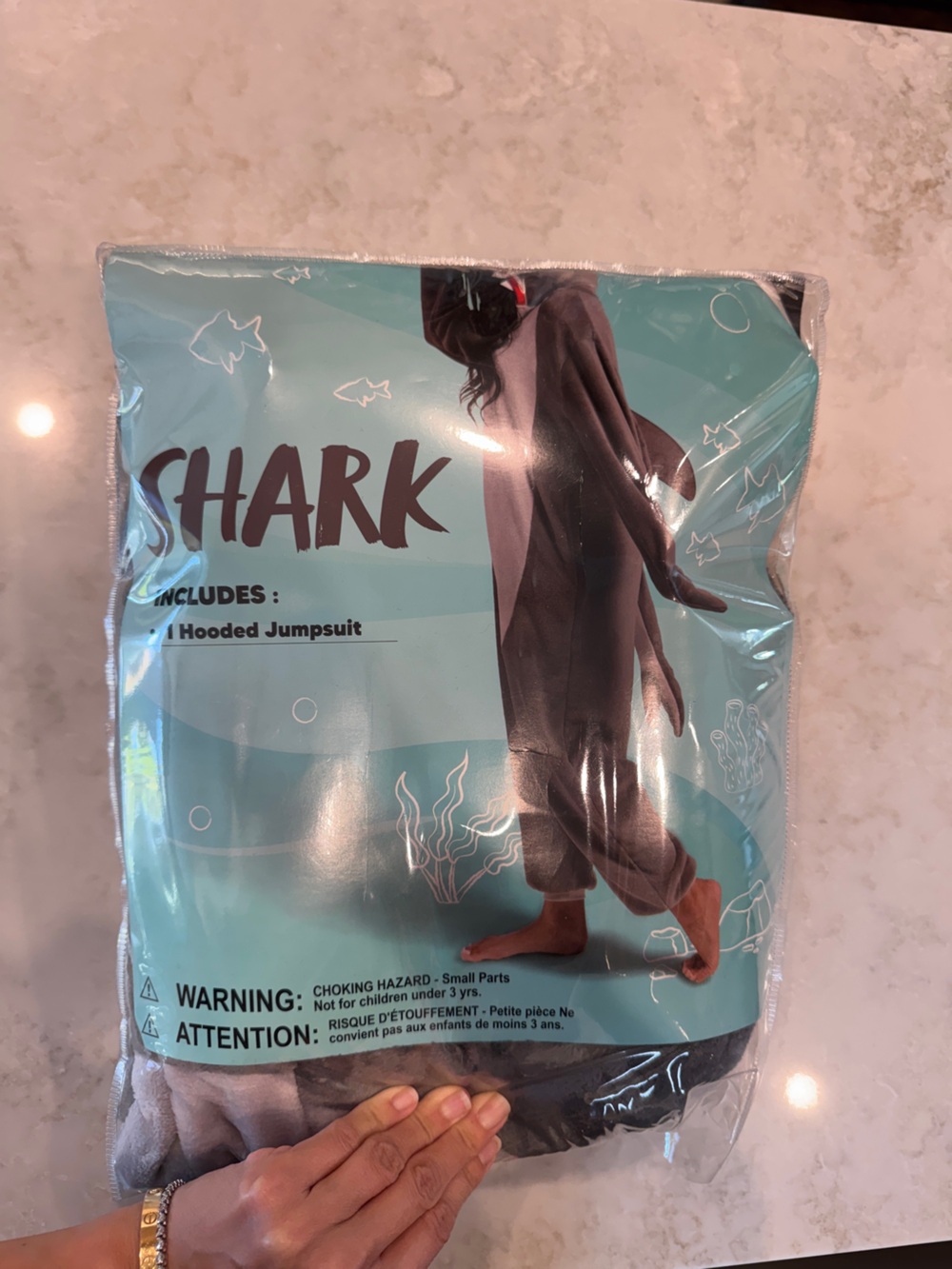 Adult shark hooded jumpsuit costume